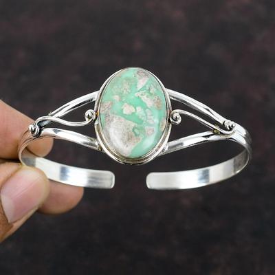 Variscite Bangle Natural Gemstone Jewelry 925 Sterling Silver Cuff Bracelet Adjustable Bangle Handmade Elegant Cuff Bracelet Gift For Mother