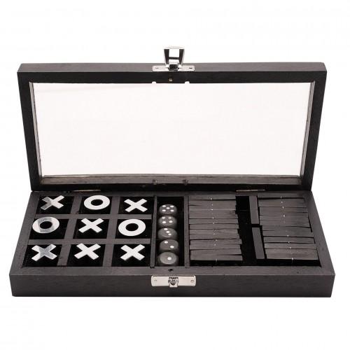 Harvey Makin Dominoes, Tic Tac Toe & Dice Set - Black