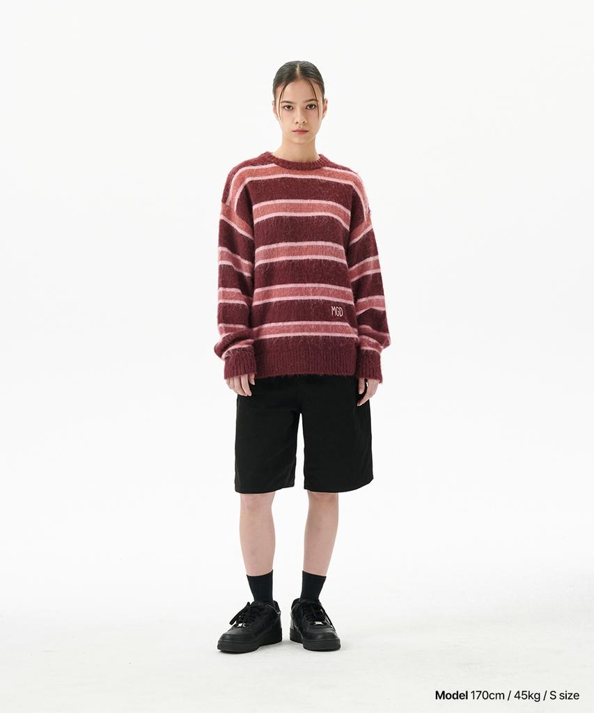 MAHAGRID Hairy Stripe Knit Sweater Burgundy(Mg2Ffmk600A)