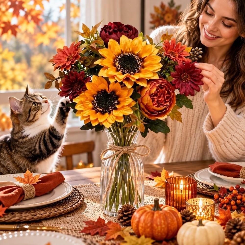 Autumn Theme Faux Daisy Flowers Realistic Appearance Fake Flower Decor Home Decor