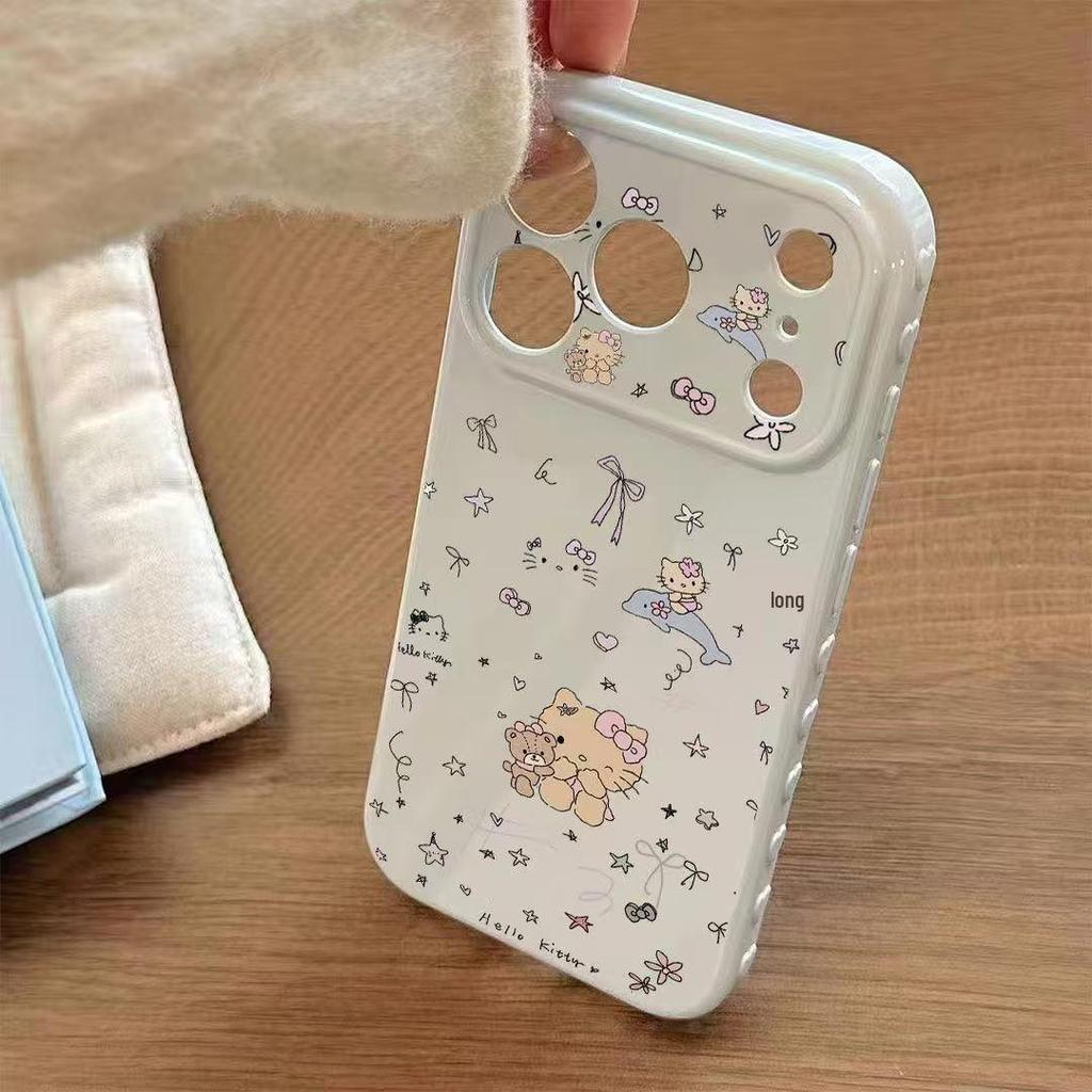 Little Bear KT Cat Drop-Proof Phone Case for Apple 11 To 17 Pro Max, Full Coverage for 12, 13, 14, 15 Plus, 16 Pro.