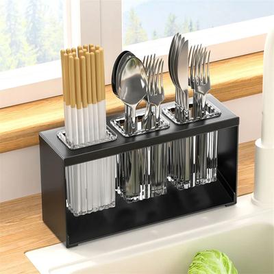 Kitchen Cutlery Organizer Carbon Steel Knife Stand Drain Storage Holder Multifunction Bathroom Tray Holder Cutlery Storage Rack