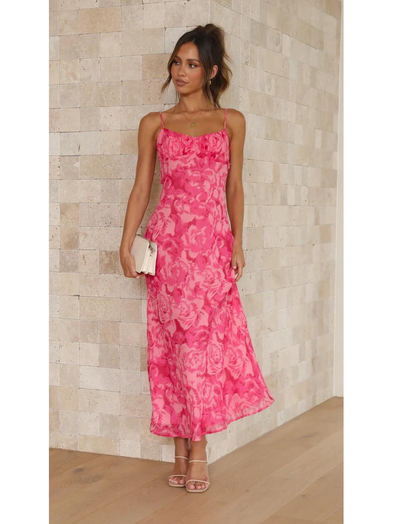 European-American Summer 2026 Trendy Print Cutout Backless Sling Dress S