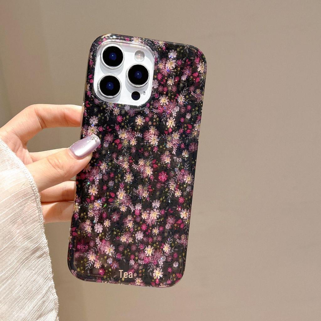 Floral Art Oil Painting Glitter Phone Case for iPhone 15/14/17 Pro Max (Apple 16)