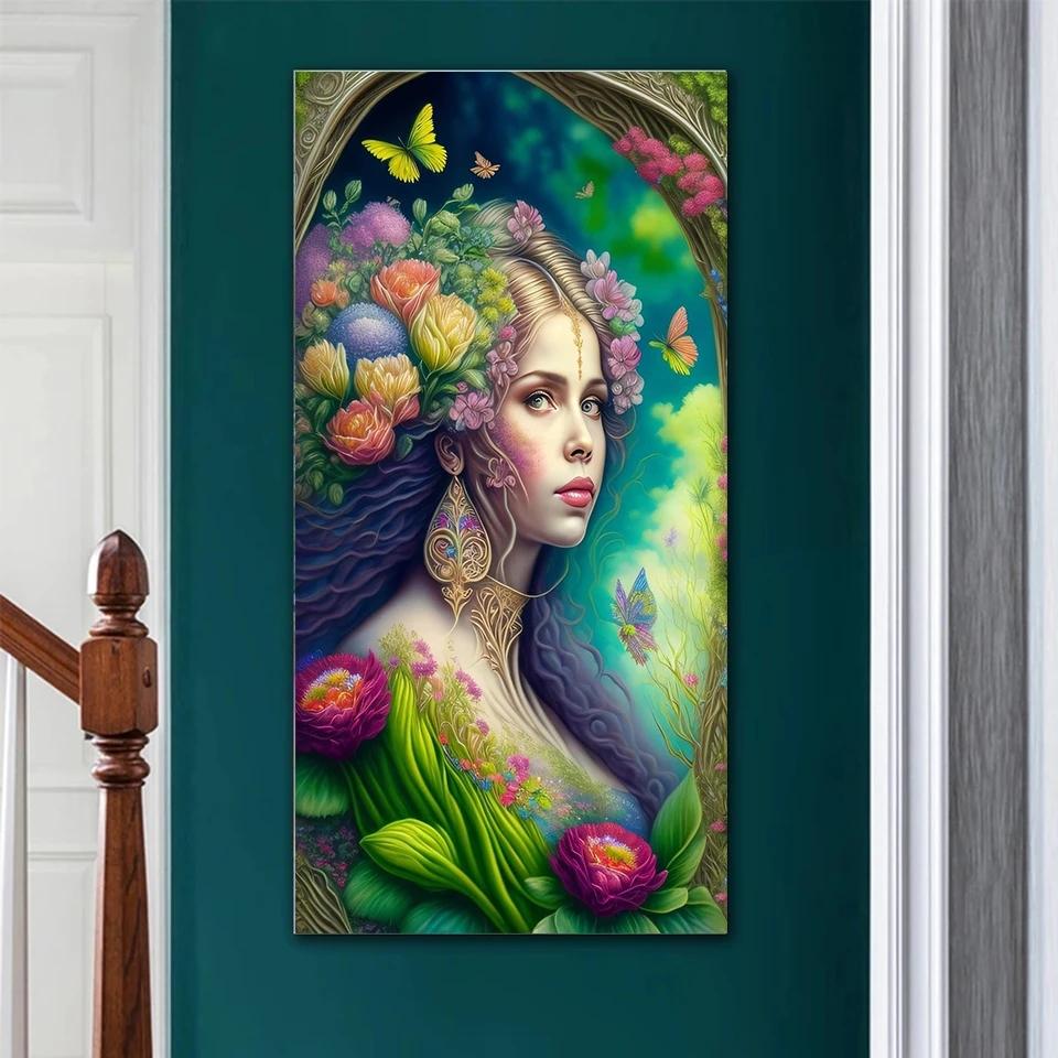 Buttferfly Fairy Woman 5D Diamond Painting Portrait Full Drill Diamond Mosaic Woman Embroidery Flower Picture Rhinestone Art U40