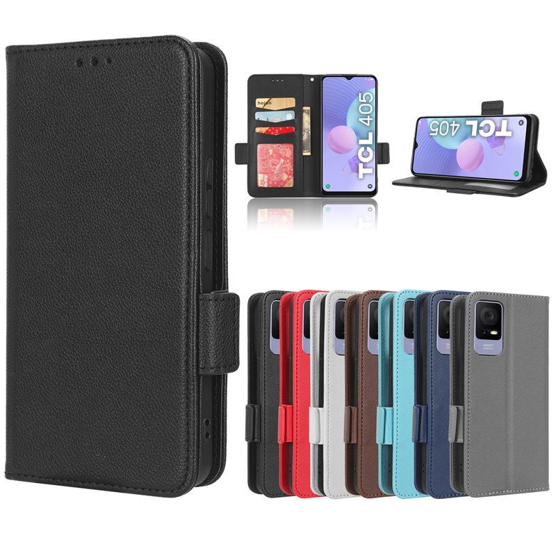 TCL 408 Leather Case, Flip Card Holder with Lanyard and Lychee Pattern