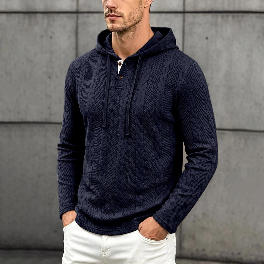 Men's Hooded Cable Knit Pullover Sweatshirt Casual Long Sleeve Fall Winter Outerwear