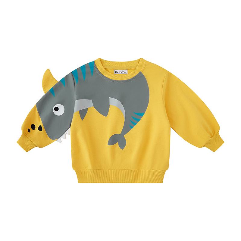 3D Cartoon Shark Hoodie for Boys - Pure Cotton Spring and Autumn Pullover 110 cm
