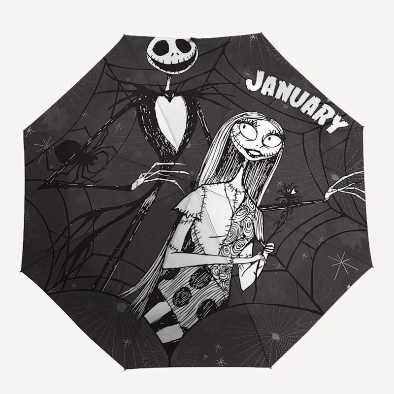 Jack Skellington,Sally Themed Automatic Opening and Closing Folding Umbrella, Reinforced 8 Ribs, Compact Travel Design, Fashionable Folding
