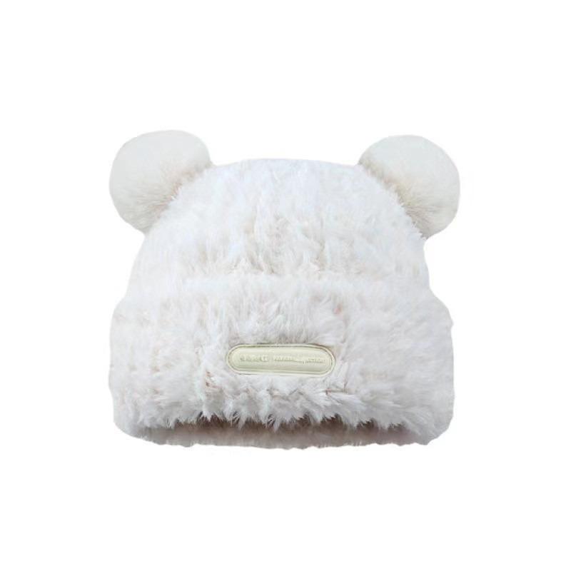 Cute new winter bear plush ear protection knitted hat fashionable versatile face small wool hat women