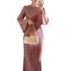 European and American Women's Autumn New Style Long Dress Elegant Pleated Horn Sleeve Mid-length Dress