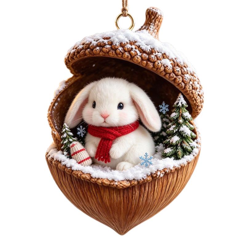 Creative Nut Shell Small Animal Pendants, Christmas Tree Artificial Hedgehog, Puppy, Sheep Ornaments for Festive Decoration