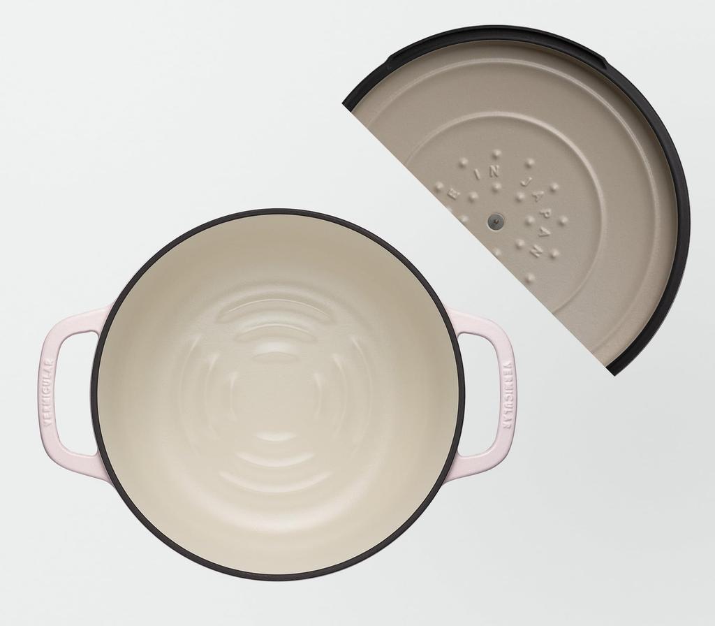 Vermicular 22cm Shallow Cast Iron Enamel Pot In Matte Cloud Waterless Cooking and Bake Includes Recipe Oven Pot Pink, Function, Booklet, 2,