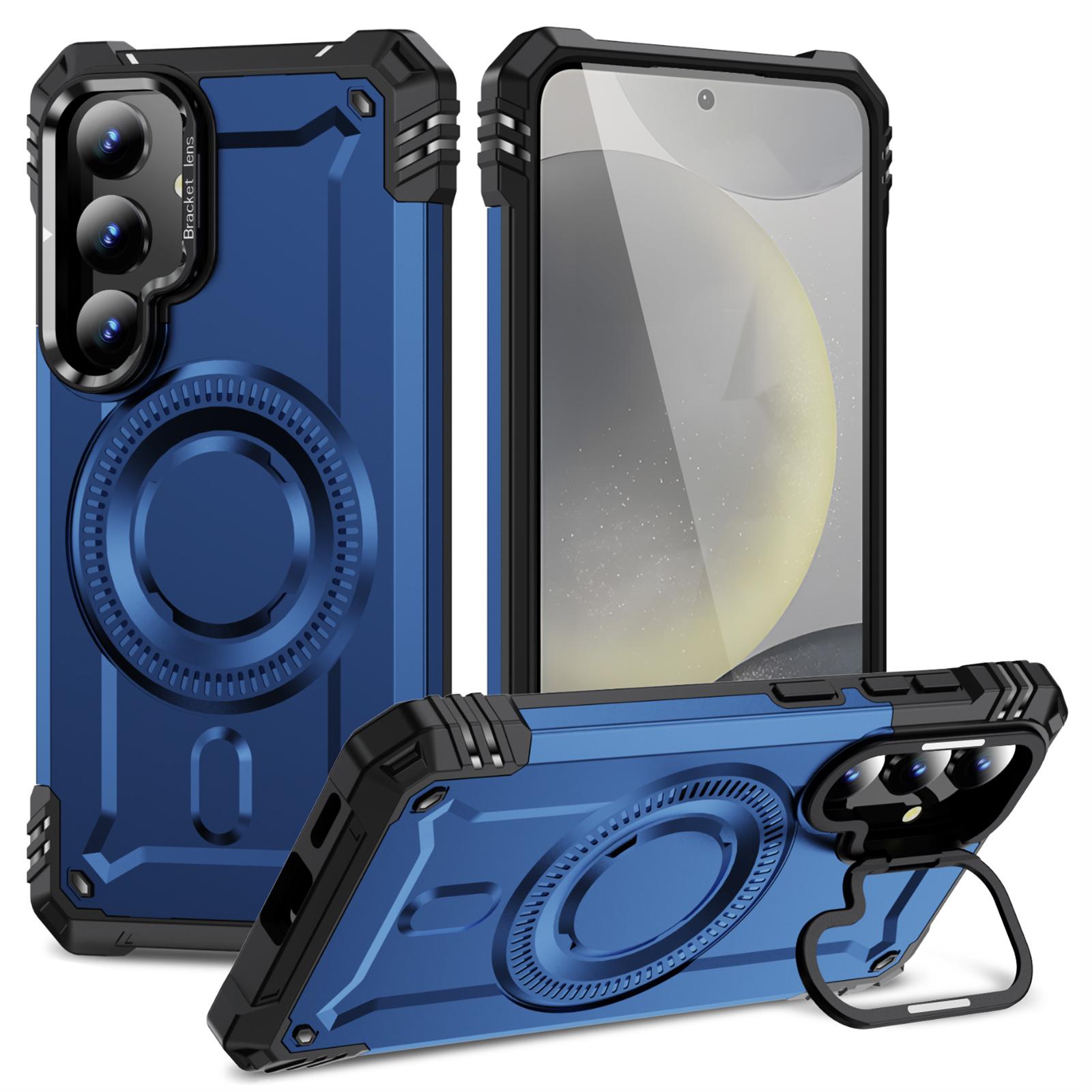 

For Samsung Galaxy S25/S24 Magnetic Case Metal Lens Frame Kickstand PC+TPU Mobile Cover F