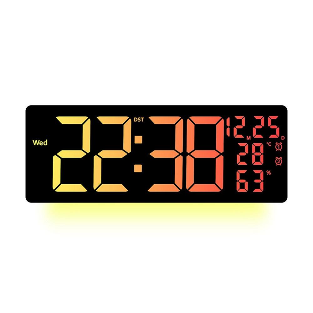

6669RGB LED RGB Color Changing Wall Clock Living Room Week Time Temperature Date Display Alarm Clock A