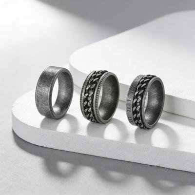 Trendiges Edelstahl & Titan Silber Ring Set