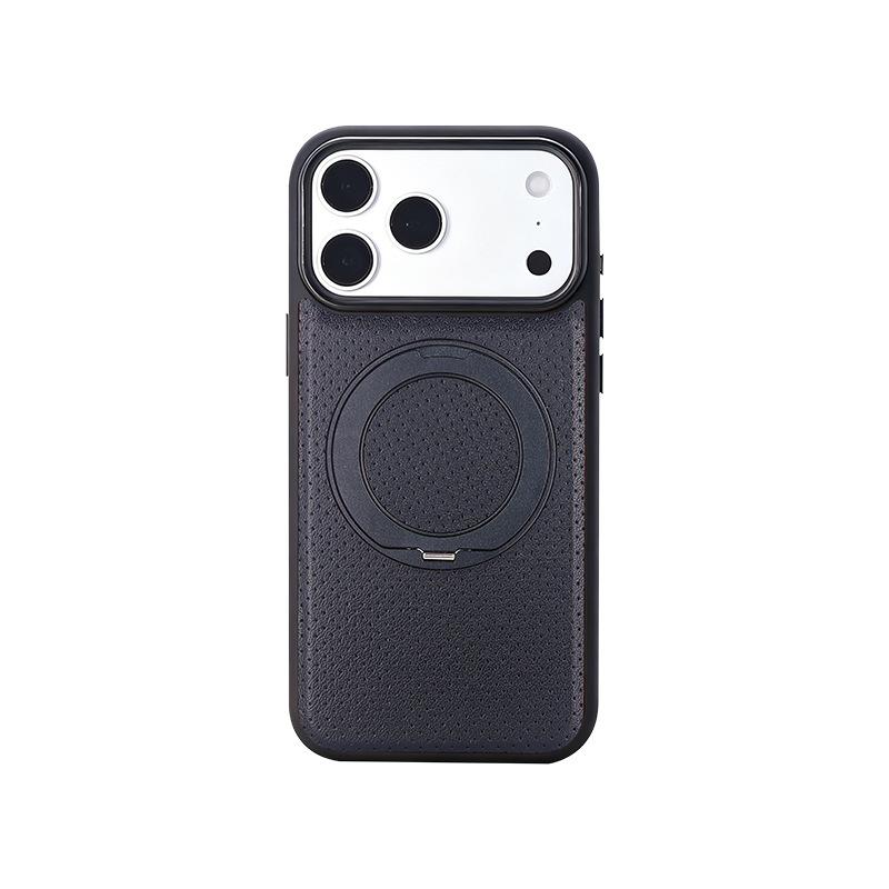 The New Small Dotted Textured Leather Is Suitable for the iPhone 17 Pro Max Rotating Magnetic Stand Phone Case, 16 Leather Protective Cover