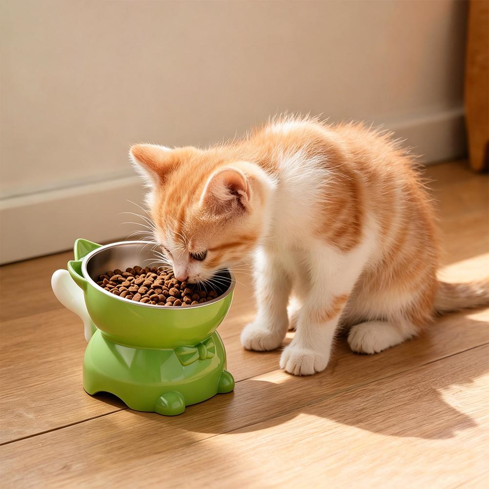 New Large Healthy Safe Stainless Steel Cat Bowl Anti-overturning Oblique Mouth Pet Bowl Increased Neck Protection Dog Water Bowl