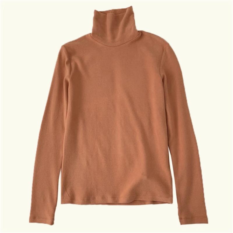 Women's Fluffy Cowl Neck Thickened T-Shirt - Slim, Velvet-Lined, Warm High Neck for Autumn/Winter