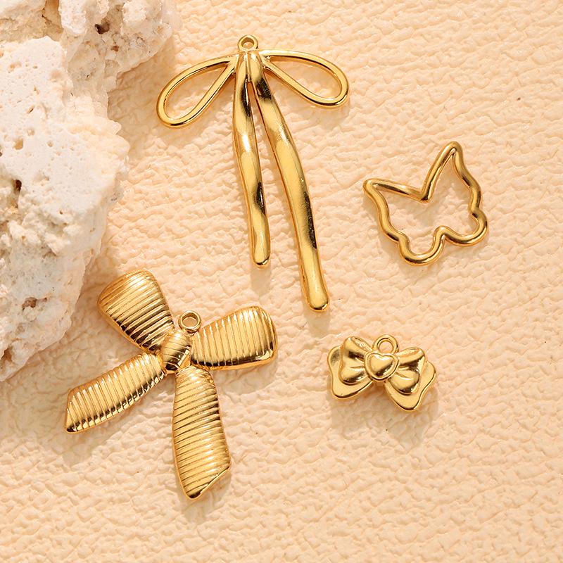 Bow Pendant Charm Necklace & Earring Set - European & American INS Style, Stainless Steel DIY Jewelry.