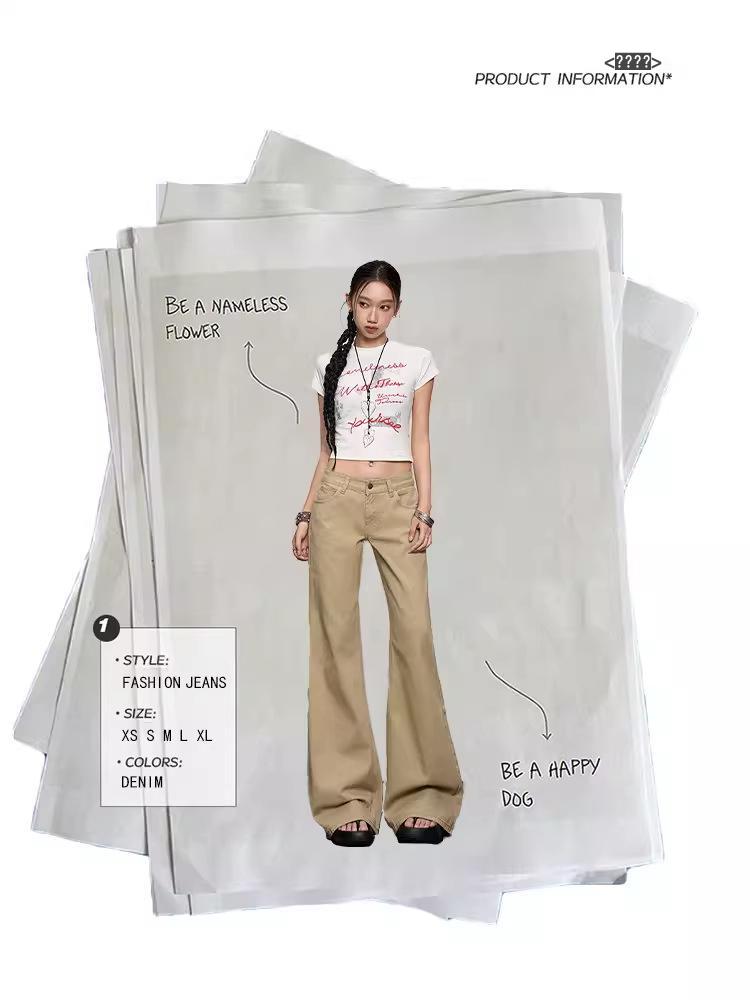 Women's Plus Size Khaki Micro-Flare Retro Bell Bottom Jeans
