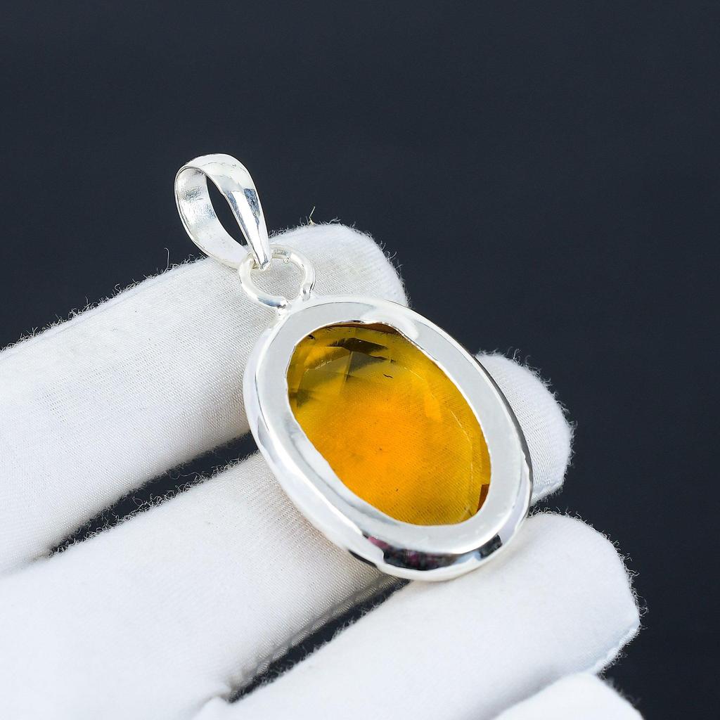 Hänge med Honungstopas Ädelsten, Honungstopas Gul Ädelsten Handgjort 925 Sterlingsilver Hänge För Kvinnor Hänge För Gåvor
