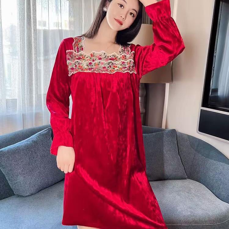Nuisette de luxe en velours rouge pour femme - Vêtement d'intérieur élégant d'automne/hiver