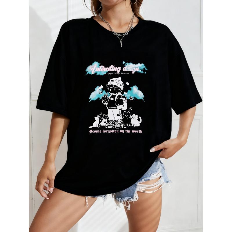 

Oversized T Shirt White Cloud And Angel Graphic Print People January Of The Month Design Casual Wear For Women Summer Outfit Streetwear Fashion XXXXL чорний