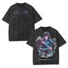 Anime Demon Slayer T-Shirt Vintage Gewaschene Baumwolle Bedrucktes T-Shirt Street Style Kurzarm Herren Rundhals T-Shirt