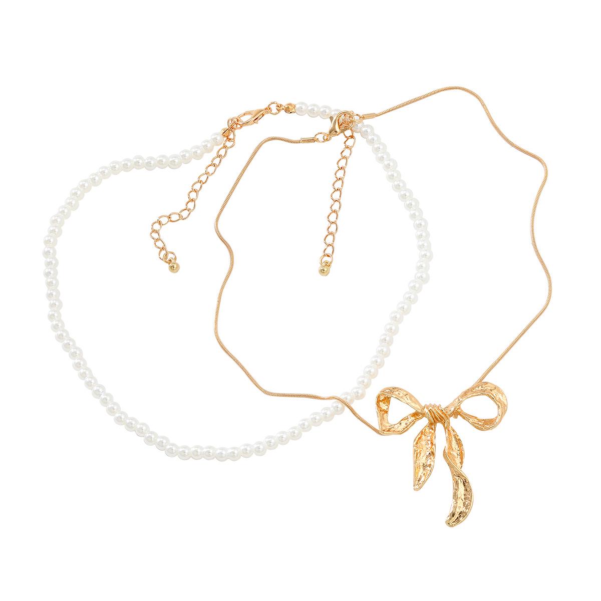 

Комплект ожерелий-бантов из сплава жемчуга в европейско-американском стиле - элегантные летние банкетные аксессуары для женщин золотой