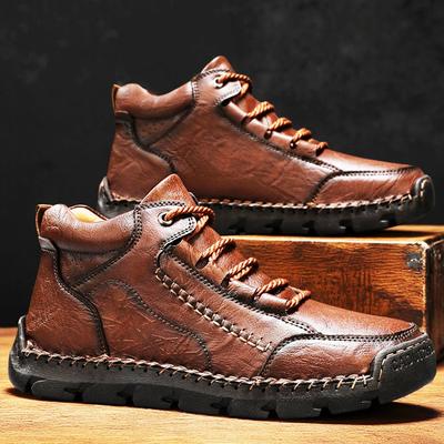 Jesienne i Zimowe Buty Plus Size Retro Buty Wysokie, Męskie Skórzane Botki Modne Średniej Długości Męskie Botki