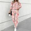Women Floral Print Two Piece Outfit, Long Sleeve Crew Neck Top & Drawstring Jogger Pants Casual Tracksuit for Spring Autumn