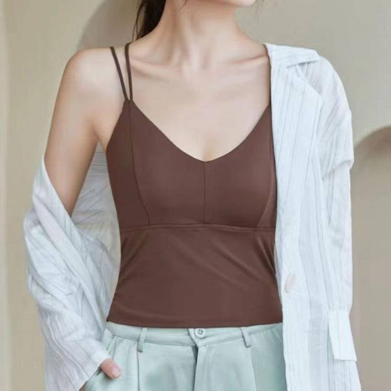 Letný tielko s vypchávkami na prsia z ľadového hodvábu, crop topy s halter krkom, dámske letné camisole, camisole bez chrbta, módne bandeau, dámska crop vesta bez rukávov