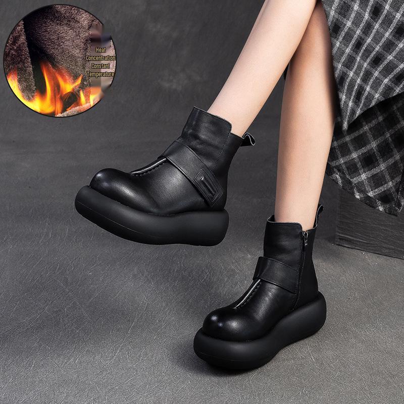 Shanghai Jiechu 2024 Autumn/Winter Cowhide Round Toe Korean Style Women's Boots