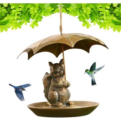 Squirrel Umbrella Bird Feeder Metal Garden Decor with Cat/Dog Design Outdoor Hanging Feeder for Birds Gift for Nature Lovers