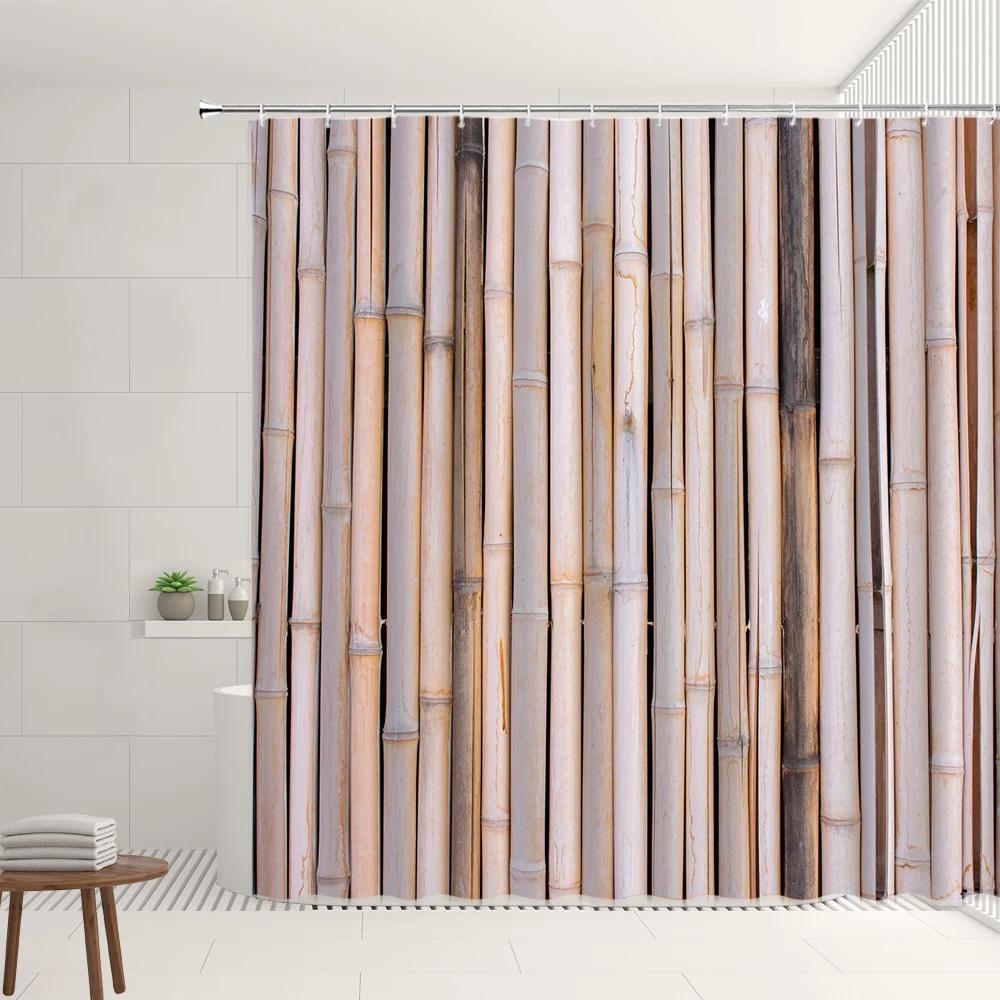 Retro Vintage Old Wooden Doors Shower Curtain Sets Western Barn Rusty Iron Lock Bamboo Bathroom Bathtub Decor Screens With Hooks
