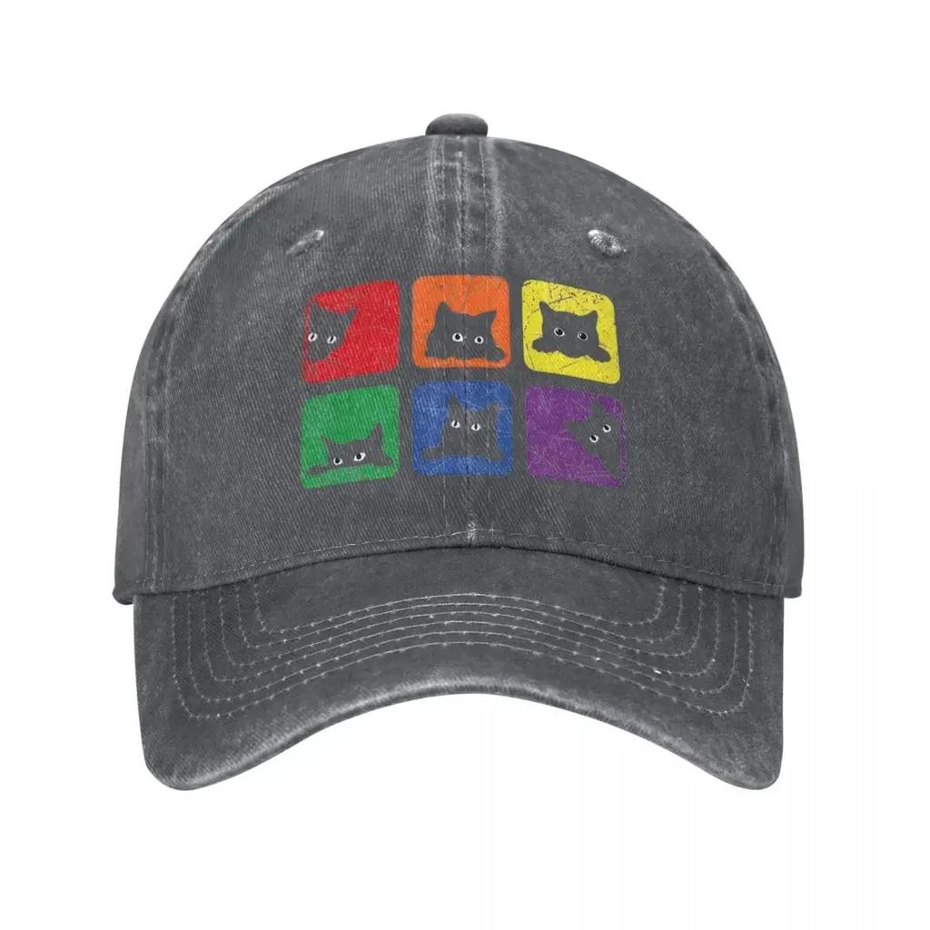 Klassische Lustige Katzen Stolz Katzenliebhaber Lgbt Katzenliebhaber Baseballkappen Unisex Stil Used Denim Kopfbedeckung Outdoor Golfmützen Kappe