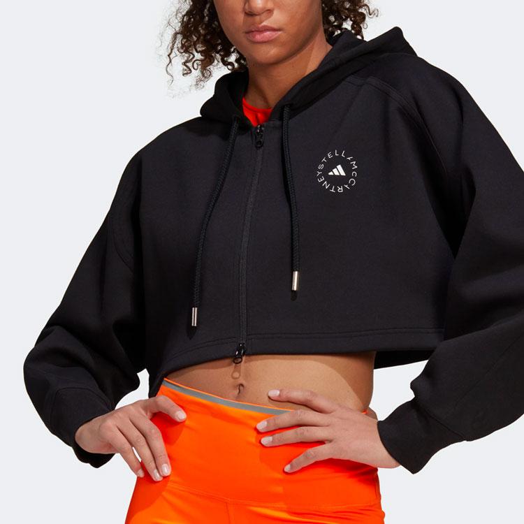 Adidas X Stella McCartney Collaboration Solid Logo Micro Badge Hooded Zip Short Jacket Women Jacket Black H59962