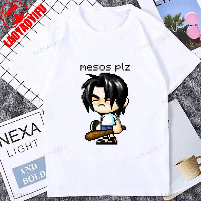 Vintage Pixel Game Style MapleStory Kawaii Printed TShirts Korea Style Buddy Personalize Homme T Shirt Cotton Y2K Otaku Clothing