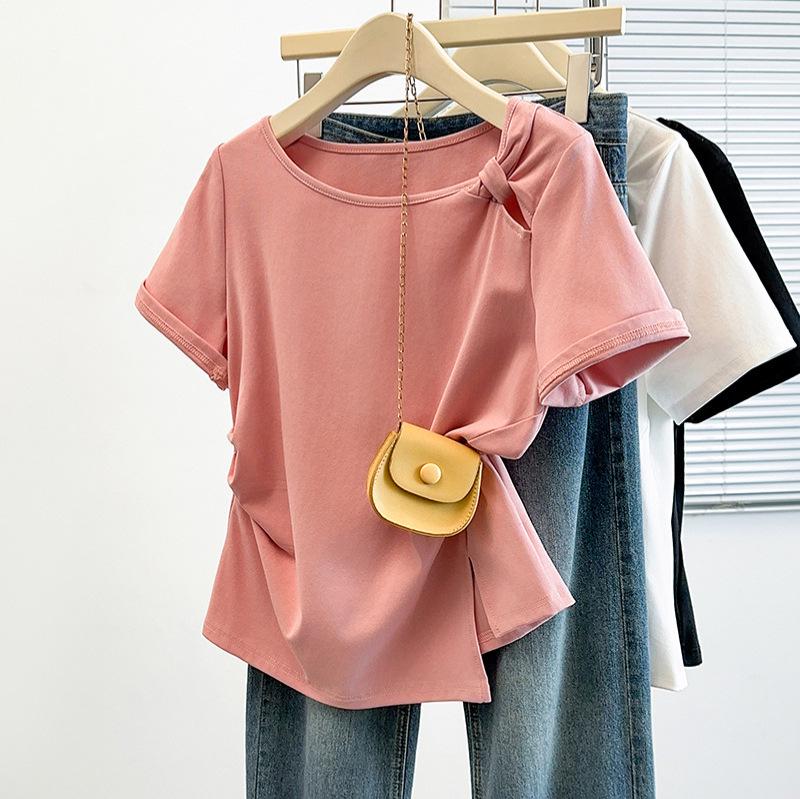 2026 Summer Plus Size Women s Twisted Irregular Short-Sleeve T-Shirt L белый