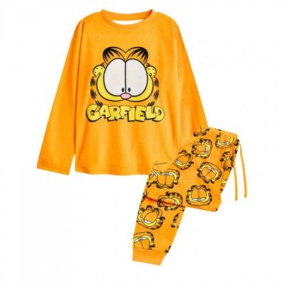 Garfield Womens/Ladies Big Face Fleece Long-Sleeved Long Pajama Set
