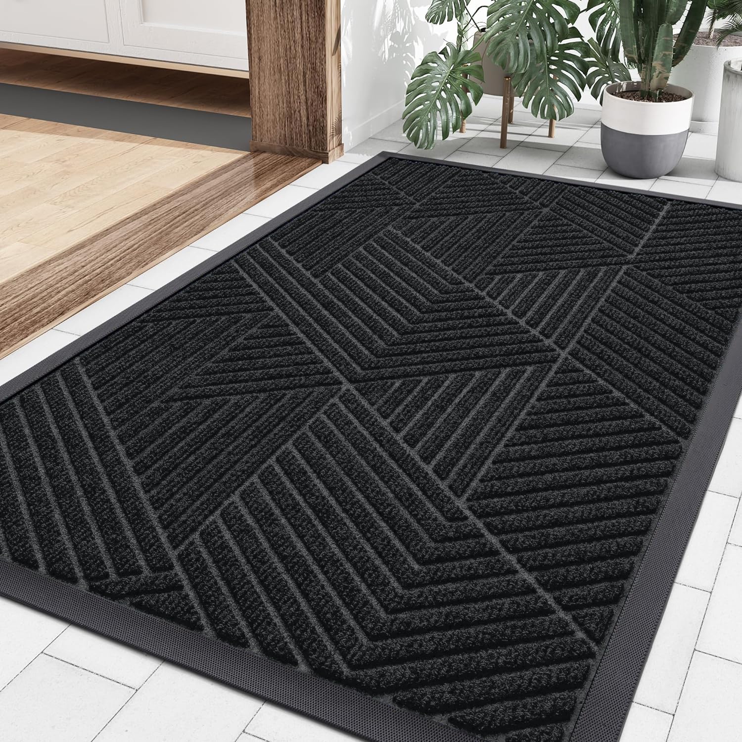 

Homaxy Polyester Natural Rubber Irregular Triangle Door Mat Indoor Non Slip Rubber Door Mat Dirt Trap Absorbent Door Mat 61x91.5cm чёрный