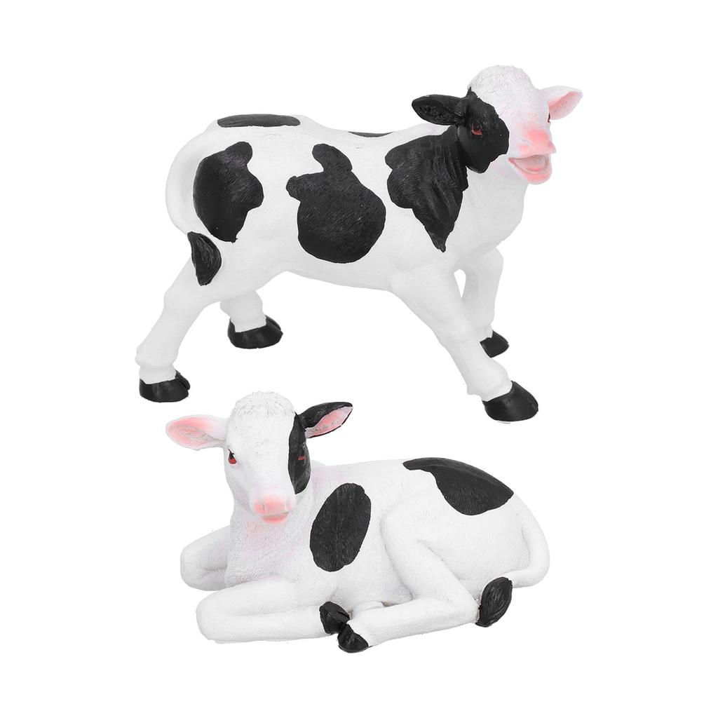 2pcs Cows Figurine Resin Animal Sculpture Crafts Miniature Garden Ornament Gardening Bonsai DecorationsM