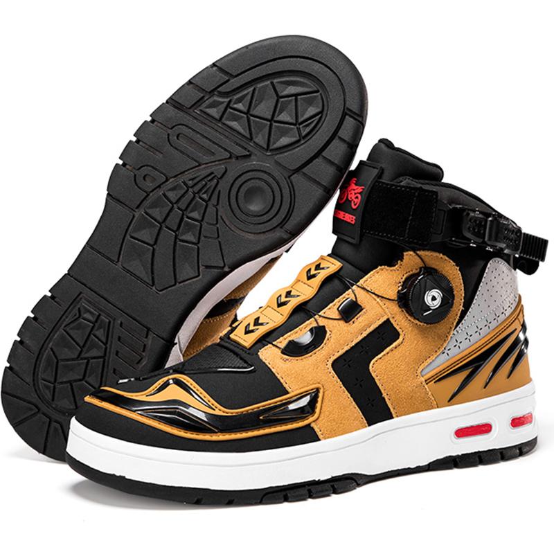 

Мотоциклетные ботинки унисекс Four Seasons, большие размеры с вращающимися пуговицами, кожаные мотоциклетные ботинки с противоскользящим покрытием, мужская спортивная обувь 42 жёлтый