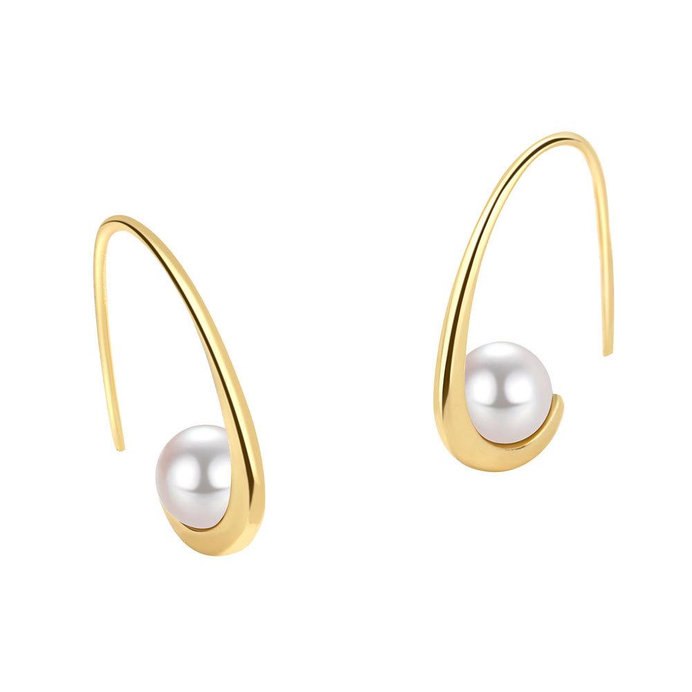 925 Silber Minimalistische Hakenform Hängeohrringe mit Perlen für Damen Modischer Geometrischer Frischer Ohrschmuck