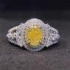 Brilliant Yellow CZ Rings for Women Gorgeous Anniversary Gift for Female Delicate Lady Luxury Accessories Party Jewelry