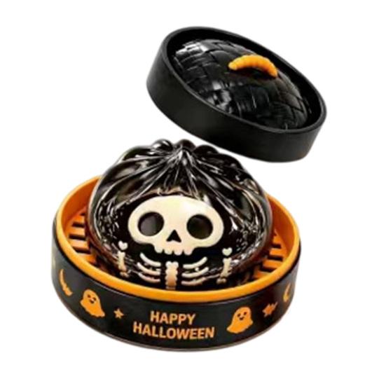 Stress Relief Gadget 1/5/6Pcs Halloween Dumpling Squeezing Toy with Steamer Pumpkin Ghost Eyeball Toys Skeleton Bun for Kids Adults Party