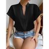 Women's Fashion Casual Solid Color Print Short Sleeve V Neck Blouses & Shirts