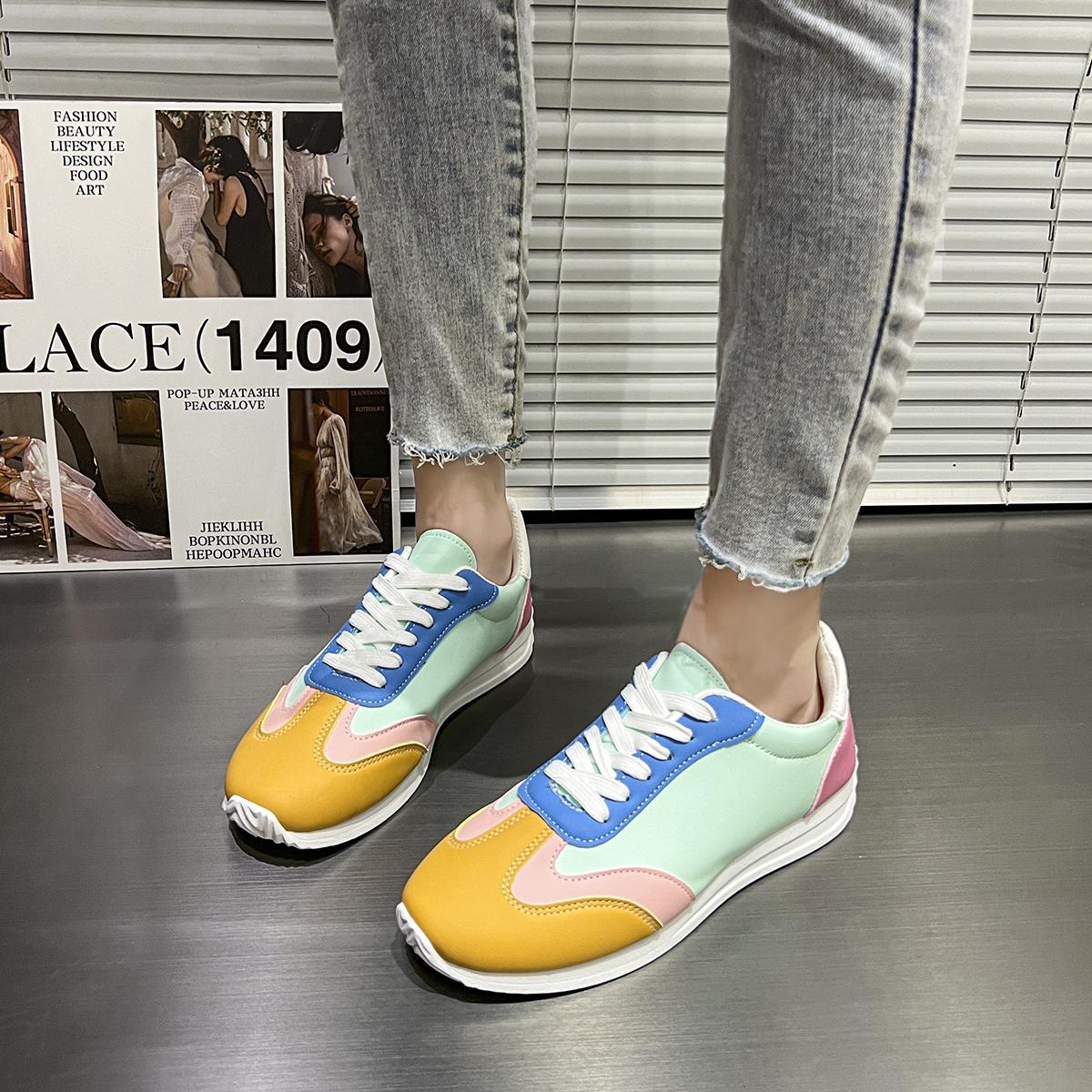 

2024 Women s New Autumn Outdoor Round-toe Lace-up Casual Shoes, Fashionable and Comfortable Thick-soled Color-blocking Sneakers 41