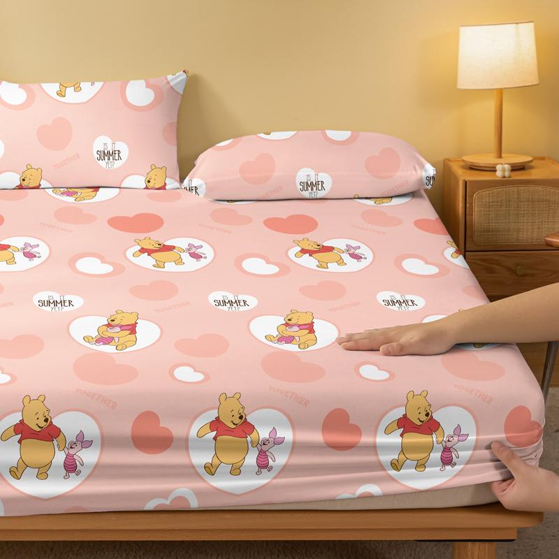 1 Cartoon Cute Winnie Piggy Pijie Pattern Twill Matte Fitted Sheet,Bedroom Printed Bed Cover,Bedding(No Pillowcase)